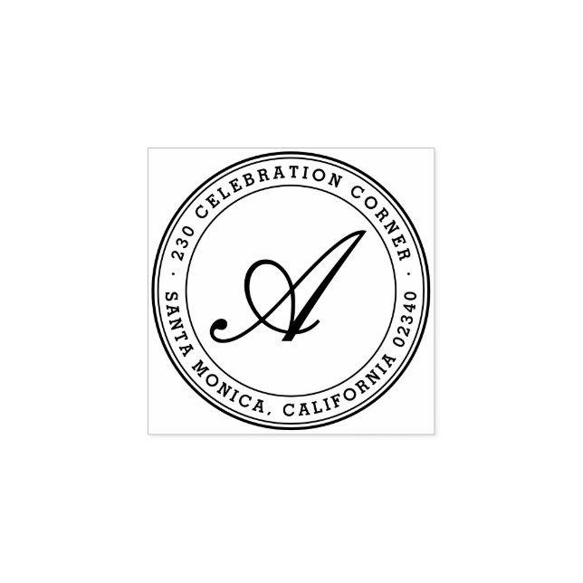 Carimbo De Borracha Endereço de devolução redonda do monograma do scri (Impressão)