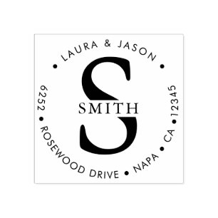 Carimbo De Borracha Endereço de Devolução Redonda Redonda com Monog