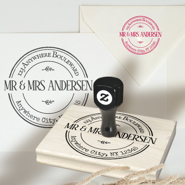 Carimbo De Borracha Endereço de devolução redondo simples e clássico g (return address vintage rubber stamp wedding)