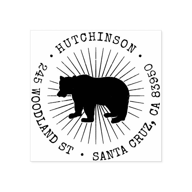 Carimbo De Borracha Endereço de devolução Rustic Woodland Bear Round (Impressão)