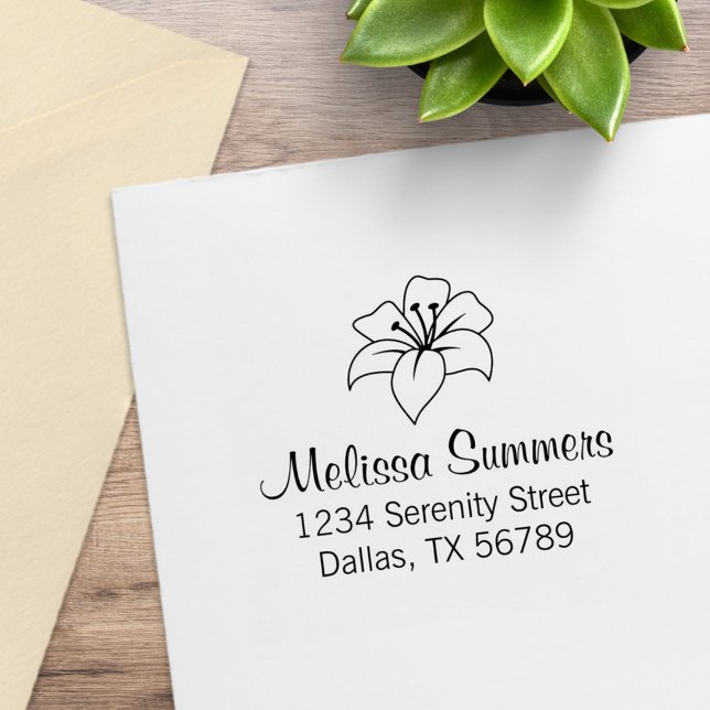 Carimbo De Borracha Endereço de Flor de Lily Exótica (Criador carregado)