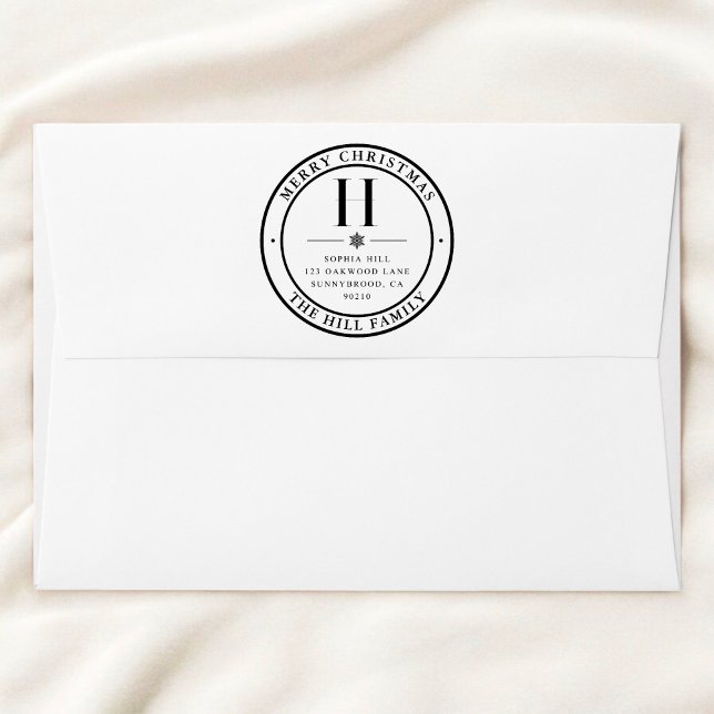 Carimbo De Borracha Endereço de Monograma Clássico de Feliz Natal (Criador carregado)