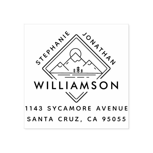 Carimbo De Borracha Endereço de Paisagem do Sunset da Montanha Quadrad (Impressão)