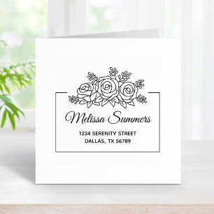 Carimbo De Borracha Endereço de quadro do Buquê Flores de Rosa para El