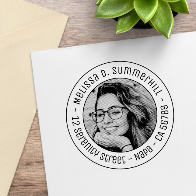 Carimbo De Borracha Endereço de Redondo de Fotografias Personalizado (Criador carregado)