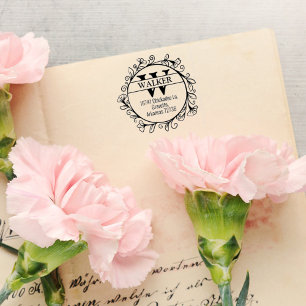 Carimbo De Borracha Endereço de Regresso Familiar com Monograma,