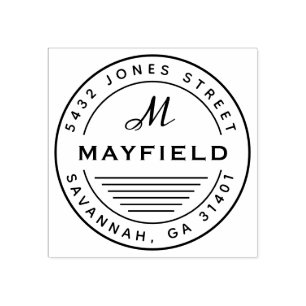 Carimbo De Borracha Endereço de Retorno ao Monograma em Círculo Modern