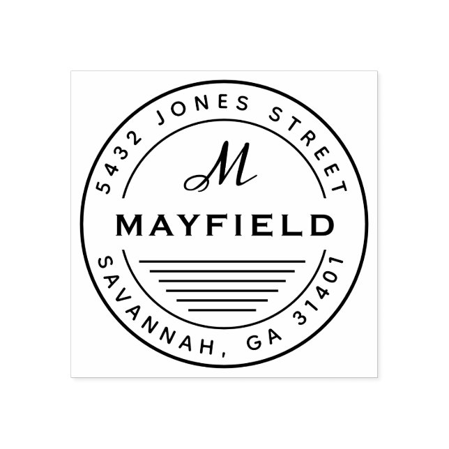 Carimbo De Borracha Endereço de Retorno ao Monograma em Círculo Modern (Impressão)