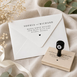 Carimbo De Borracha Endereço de Retorno de Casamento Minimalista Elega