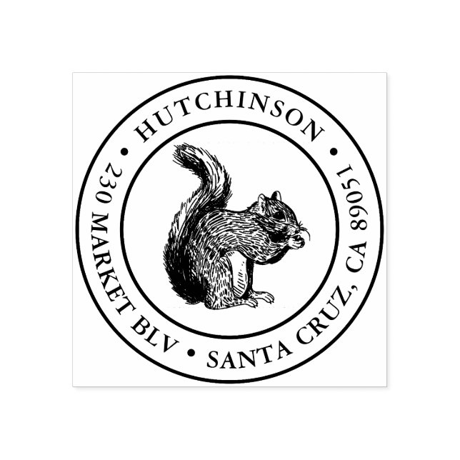 Carimbo De Borracha Endereço de Retorno de Esquilo Redondo Redondo Red (Impressão)