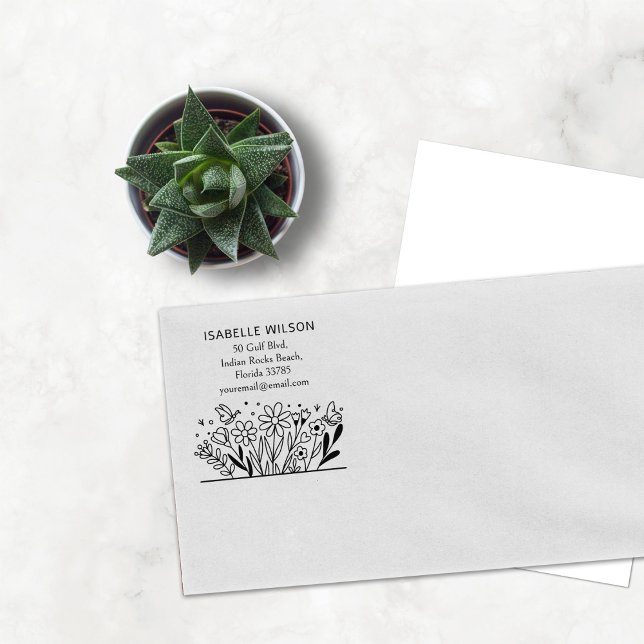 Carimbo De Borracha Endereço de Retorno de Nome Personalizado Floral M (Criador carregado)