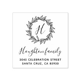 Carimbo De Borracha Endereço de Retorno de Script Simples Wreath Monog