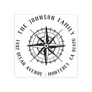 Carimbo De Borracha Endereço de retorno do nome da família de compass
