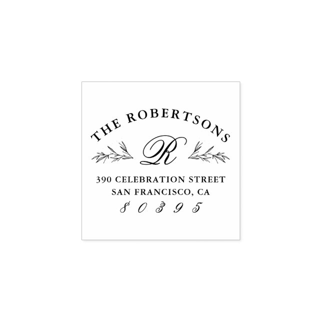 Carimbo De Borracha Endereço de Retorno Elegante do Monograma de Scrip (Impressão)