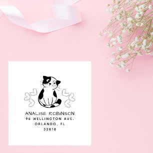 Carimbo De Borracha Endereço de Retorno Personalizado de Gato e Coraçõ