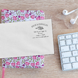 Carimbo De Borracha Endereço de Retorno Personalizado, Floral Minimali
