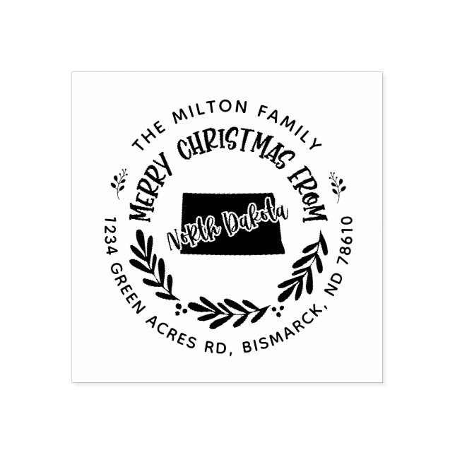 Carimbo De Borracha endereço de volta de natal russo do dakota feliz (Impressão)