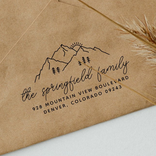 Carimbo De Borracha Endereço do Nome da Família das Árvores de Montanh (Rubber Stamp Mock-up)