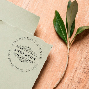 Carimbo De Borracha Endereço do remetente redondo do Flourish do nome