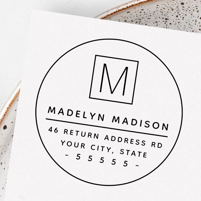 Carimbo De Borracha Endereço inicial mínimo de ida e volta do monogram (Monogram initial minimal round return address rubber stamp)