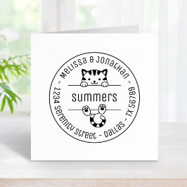 Carimbo De Borracha Endereço redondo da família de Casais Gato Tabby