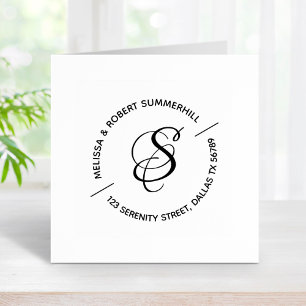 Carimbo De Borracha Endereço redondo do Casal da família Monogramo