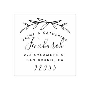 Carimbo De Borracha Endereço Rustic Botanical Married Casal Return