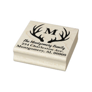 Carimbo De Borracha Endereço Rustic Deer Antlers Silhouette Family Na
