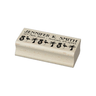 Carimbo De Borracha Endereço Tropical Bird Flamingo Palm Tree Pineappl