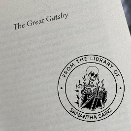 Carimbo De Borracha Esqueleto Engraçado Da Biblioteca Do Livro Gótico