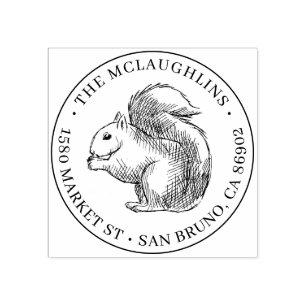 Carimbo De Borracha Esquilo Endereço de devolução do nome da família