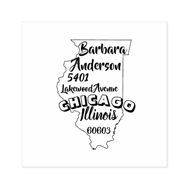 CARIMBO DE BORRACHA ESTADO DE ILLINOIS LINCOLN RETORNO ENDEREÇO CHICAG (Impressão)