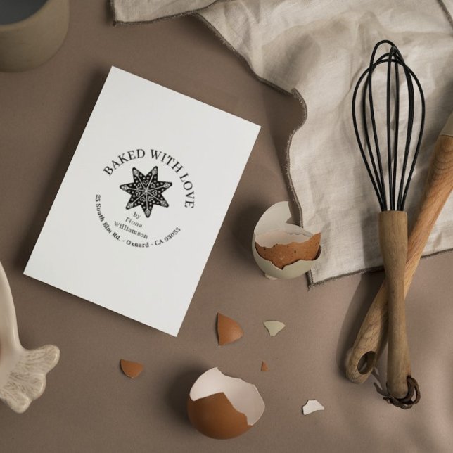 Carimbo De Borracha Estrela de pão festivo assada com amor personaliza (Festive Gingerbread Star BAKED WITH LOVE Custom Name Rubber Stamp)