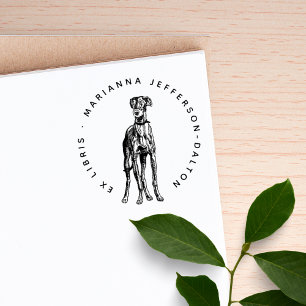 Carimbo De Borracha Ex Libris Cão Galgo Cinza Rodada Moderna Livro