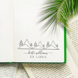 Carimbo De Borracha Ex libris de Árvores e Montanhas