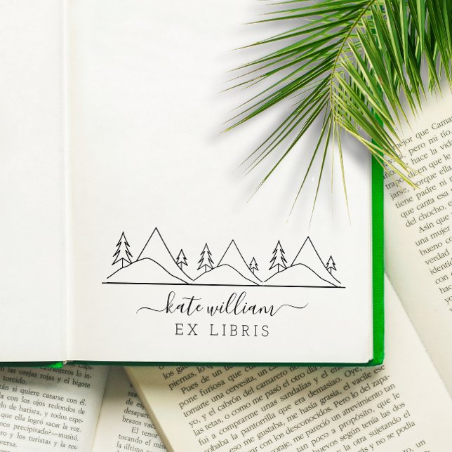 Carimbo De Borracha Ex libris de Árvores e Montanhas (Criador carregado)