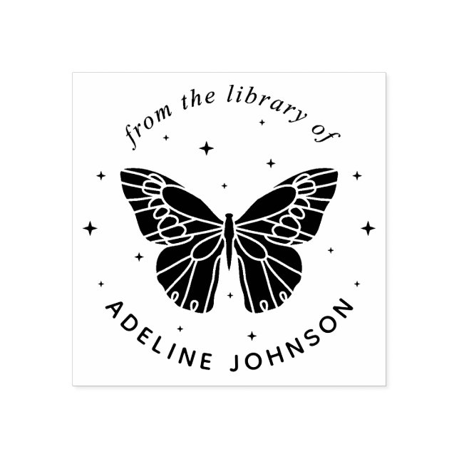 Carimbo De Borracha Ex Libris de Borboleta Personalizado Da Biblioteca (Impressão)
