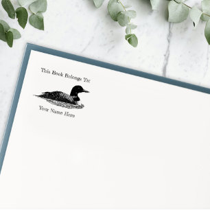 Carimbo De Borracha Ex-libris de Cabana Minimalista de Lago com Mergul