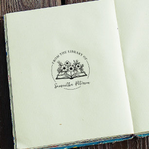 Carimbo De Borracha Ex libris de estilo moderno com flores silvestres