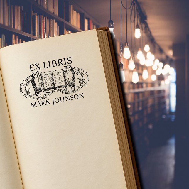 Carimbo De Borracha EX libris exlibris Biblioteca de livros coruja (Criador carregado)