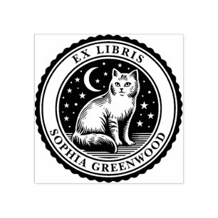 Carimbo De Borracha Ex Libris - Gato Nocturno