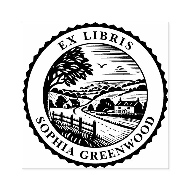 Carimbo De Borracha Ex Libris - Paisagem Rural (Impressão)