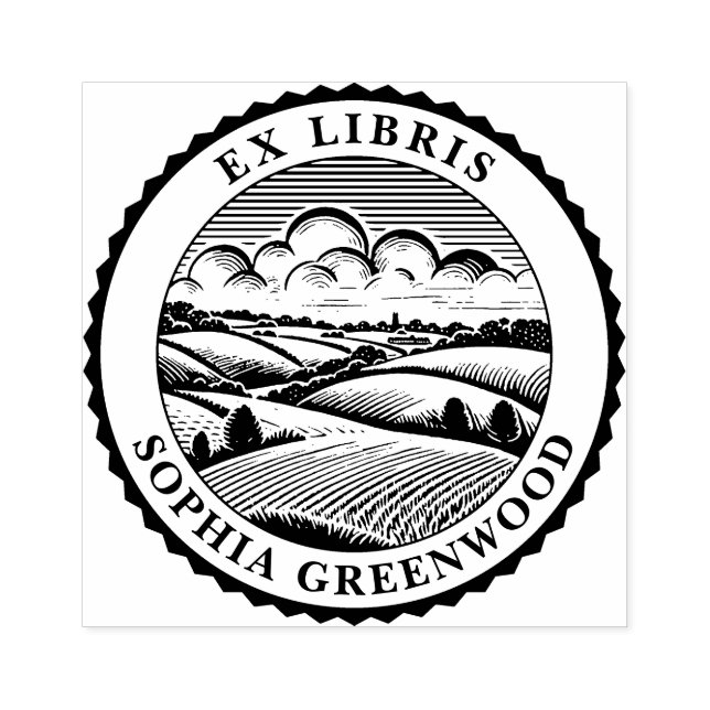 Carimbo De Borracha Ex Libris - Paisagem Rural 05 (Impressão)