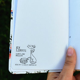 Carimbo De Borracha Ex Libris Personalizada, Gato Bonito com livros