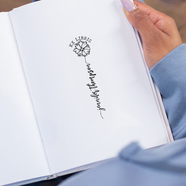 Carimbo De Borracha Ex Libris Personalizado, Livro Flor de Script (Criador carregado)