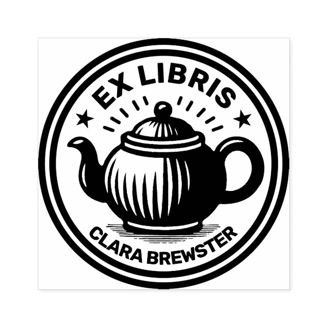 Carimbo De Borracha Ex Libris - Pote de chá (Impressão)