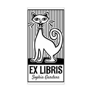 Carimbo De Borracha Ex Libris - Retro Cat v2