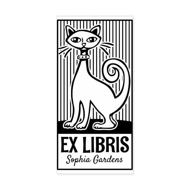 Carimbo De Borracha Ex Libris - Retro Cat v2 (Impressão)