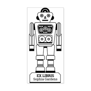 Carimbo De Borracha Ex Libris - Robot Librarian v2