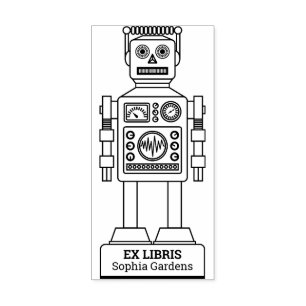 Carimbo De Borracha Ex Libris - Robot Librarian v3